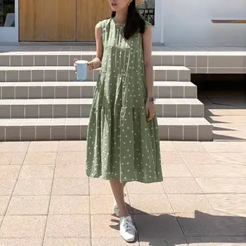 Femei Casual de Vara Sundress Boem Polka Dot Imprimate Rochii 2021 ZANZEA Elegant rochie fără Mâneci-Linie de Vacanță Vestidos rochițe scurte fără mâneci