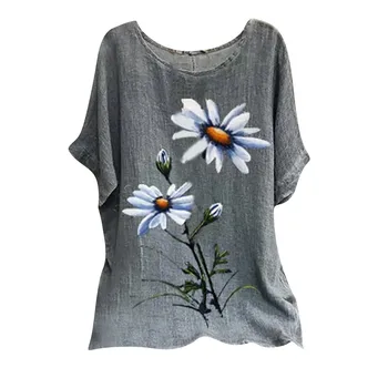 Femei de moda de Vara de bumbac și lenjerie de bluze femme Liber Imprima O-Neck T-Shirt cu Maneci Scurte Casual Bluza Feminin Tricouri Blusas