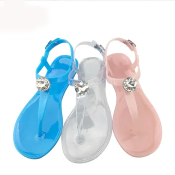 Femei Sandale de Vară Simplu Jeleu de Pantofi de Femeie Bling Stras Plat în aer liber de Agrement Plaja de Cristal Multicolore Femeie Încălțăminte