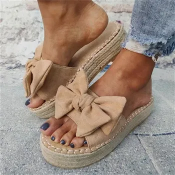 Femei Sandale Dulce Arc-nod Sandale cu Platforma 2021 Pantofi de Vara pentru Femeie Pene Tocuri Sandalias Mujer Peep Toe Plat Papuci Femei