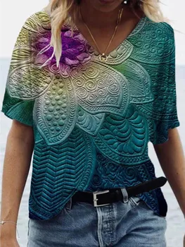 Femei V-Neck Maneca Scurta Bluza Florale Imprimate Topuri Casual Lejere de Vară de Moda T-shirt Plus Dimensiune
