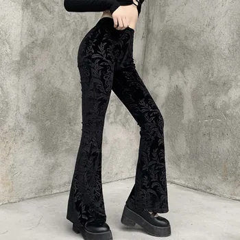 Femei Întunecată Epocă a Izbucnit Pantaloni Crusoe Catifea Relief Largi Picior pantaloni Femei 2021 Moda de Vara Noi Pantaloni Pentru Femeie