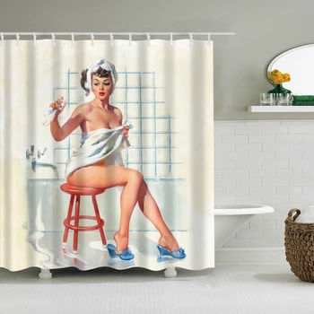 Femeie Sexy Perdea de Duș Poliester Impermeabil Singur Imprimare Perdea de Duș pentru Baie Decor cu 12 Carlige cortină de bano
