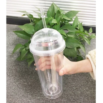 Fierbinte 20 oz Lapte Pahar Cu Cupola Capace de Plastic Clar Cupe Cu Paie Perete Dublu Reutilizabile de Sticlă de Apă de Fructe Pentru Petrecere