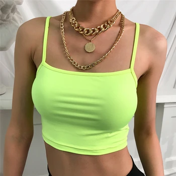 Fierbinte Casual Verde Neon Crop Top Pentru Femei Camis Streetwear Slim Sexy Top De Vară 2020 Curea Trunchiate Topuri Neon