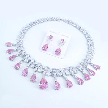 Fierbinte de vânzare de moda Noua ROMANTIC PINKCZ zircon colier cercei set bijuterii de nunta petrecere banchet dressing bijuterii transport gratuit