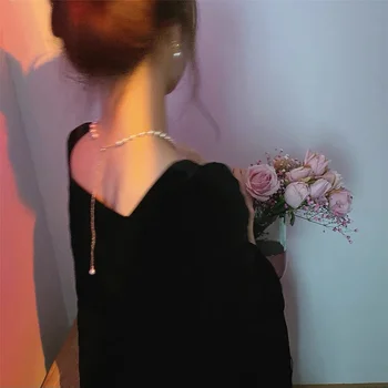 Franceză Vintage Lungime Reglabilă Perla Pandantiv Colier pentru Femei Elegante Ciucure Lung de Aur Colier cu Margele Bijuterii Dropship