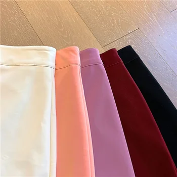 Fuste Femei Solide Casual Slim Fusta a-line Mini coreeană Stil Elegant de Moda All-meci Streetwear Talie Mare PU Piele Chic