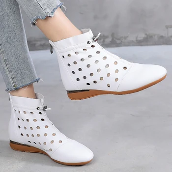 GKTINOO 2021 Vara Glezna Cizme din Piele Pantofi Femei cu Toc Plat Spate cu Fermoar Cizme Decupaj respirabil Mujer Zapatos Dimensiunea 43