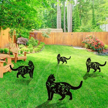 Gol Afară De Simulare Pisica Neagra Câini Introduceți Cardul Grădină Arta Ornament Acrilice Pisica Silueta Participatie De Sculptură În Aer Liber, Grădină Decor