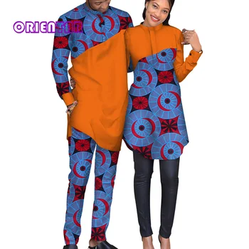 Haine africane pentru Femeie și Bărbat Mozaic African Print Costum Bărbați Femei Cămașă Rochie Bazin Riche Africane Câteva Haine WYQ124