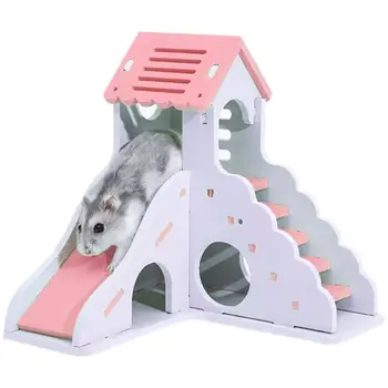 Hamster Ascunzătoarea Animal De Companie Mic Exercițiu De Jucarie Arici Slide Casa Chinchilla Villa Lemn Plastic Bord Dublu Strat Accesorii Hamster