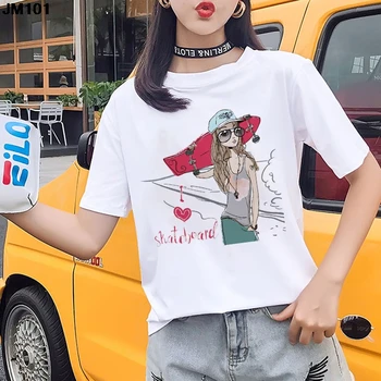 Harajuku Femei Kawaii Fata de Imprimare Tricou de Moda Estetice tricou maneca Scurta Primavara-Vara Casual Top Alb T-shirt Îmbrăcăminte