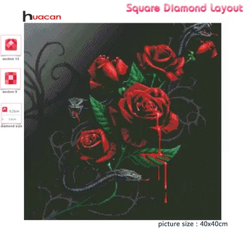 Huacan Diamant Pictura Flori Rose Cross Stitch 5D Diy Diamant Broderie Mozaic Șarpe Decor Pentru Casa
