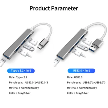 Hub Usb 4 Port Usb Otg C 3.0 Splitter Pentru Lenovo Xiaomi Macbook Pro Taxa de Transfer de Date de Metal Cablu Extender pentru Dispozitive Usb