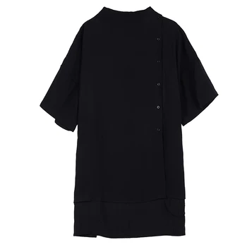 Japonia Stil Yohji Toamna Barbati Shirs Stand Guler Diagonala Butonul Jumătate Camasi Cu Maneca Gotic Owen Vrac Haine Negre, Camasa Homme