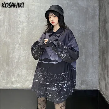 KOSAHIKI Stil Harajuku Streetwear Vintage Print Hip Hop Tricou Primavara-Vara Bluza cu Maneci Lungi Femei Bărbați Îmbrăcăminte de Top de Îmbrăcăminte exterioară