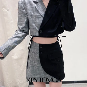 KPYTOMOA Femei 2021 Moda Chic Mozaic Asimetrice Mini Fusta Vintage Talie Mare cu Fermoar Spate Feminin Fuste Mujer