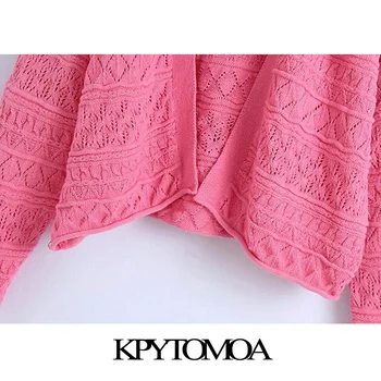 KPYTOMOA Femei 2021 Moda tesatura Texturata Loose Knit Cardigan Pulover Vintage Maneca Lunga Deschide Ochi de sex Feminin de Îmbrăcăminte Chic Top