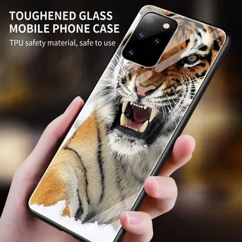 Leu Tigru Animal de Sticla Caz de Telefon pentru Samsung Galaxy S20 S21 FE S10 Nota 10, 20 Ultra 5G 9 S9 Plus S10e Acoperi Capa