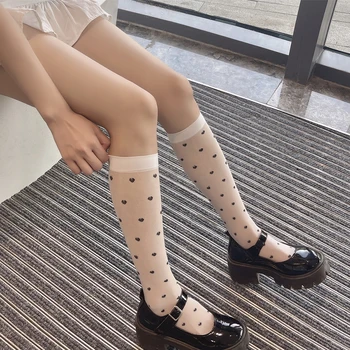 Lolita Inima Sosete Femei JK Ultra-subțire de Șosete Lungi de sex Feminin Transparent de Înaltă Genunchi Șosete Fete Dress calcetines mass-media