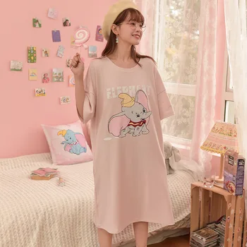Mare Ureche Elefantul Dumbo Cămașă De Noapte Doamnelor Femei Roz Cămăși De Noapte O-Neck Bumbac Sleepwear Anime Costum Liber De Mari Dimensiuni Homedress