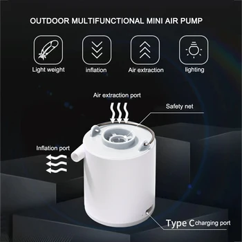 Mini Electric Gonflabile Pompa Ultralight de Încărcare USB Multifuncțional în aer liber, 3 Moduri de Camping Lumină Pompa de Aer