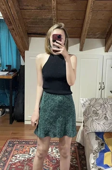 Minifalda con estampado Florale para mujer, minifaldaR91 de culoare verde oscuro