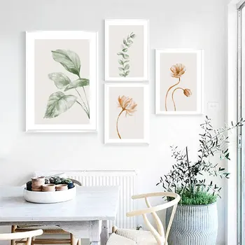Minimalist Frunză Verde Floare De Imprimare Poster Nordic Panza Pictura Arta De Perete Tablouri Moderne Pentru Camera De Zi De Pe Perete Decor Acasă
