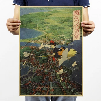 Miyazaki Hayao de benzi Desenate de Film de Animație / Clasic Totoro/hârtie kraft/Cafenea/bar Retro Poster Pictura Decorativa 51x35.5cm
