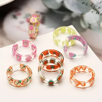 Moda colorat Fructe Rășină Inele de Metal Geometrice Capsuni Lamaie Inele pentru Femei coreene Petrecere Bijuterii Cadouri Romantice