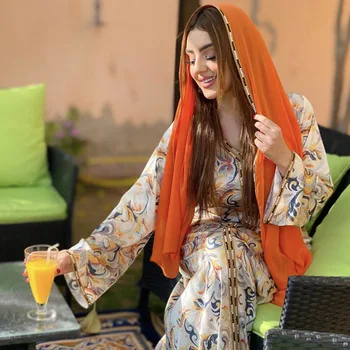 Moda De Imprimare Florale Rochie Musulman Femeile Dubai Rochii De Mireasa Duabi Arabă Turcia Moroccon Caftan Haine Islamice India Halat Rochie