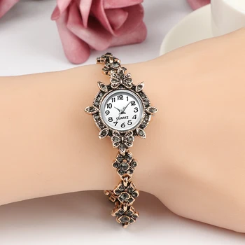 Moda De Lux Femei Cuarț Ceas De Mână De Aur Antic Turc Gri Stras Brățară Ceas Vintage Ceasuri De Moda Montre Femme