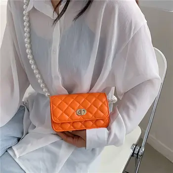 Moda De Vara Pentru Femei Diamond Zăbrele Ștrasuri Din Mărgele Lanț De Saci De Umăr Neon Orange Ambreiaj Geanta Crossbody Design De Brand Posete Din Piele Pu