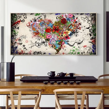 Modern Abstract Pește Inima de Flori Pictura in Ulei pe Panza de Perete de Arta Scandinav Postere si Printuri HD a Imaginii pentru Camera de zi