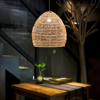 Modern Țesute manual din Bambus Pandantiv cu LED-uri Vintage Camera de zi Lampa de Mese Cafenea Decor Acasă Industriale Corpuri de Iluminat