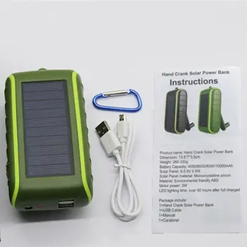 Multifuncțional în aer Liber 8000mAh Manivela Solar Power Bank Incarcator Portabil USB rezistent la apa Lanterna LED-uri