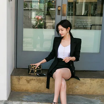 New sosire femei temperament set de două piese negru slim sacou confortabil scurte, pantaloni de moda stil de lucru de înaltă calitate femei set