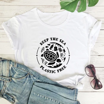 New Sosire Ține Mare de Plastic Gratuit T-shirt de Vara cu Maneci Scurte Grafic Vegan Tricou Amuzant Femei Salva Ocean Topuri Tricouri