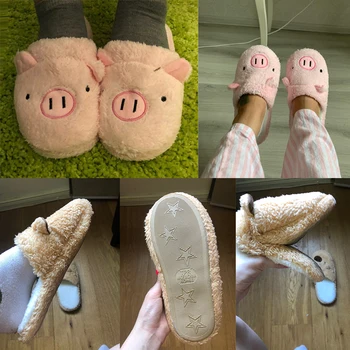 Noi de Iarna pentru Femei Papuci de Casa Pantofi Pentru Cuplu Chinelos Pantufas Adulto Moda Minunat Ursul de Porc Interior Papuci de Casa Cu Blana