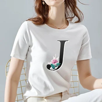 Noi de Vara a Femeilor Populare, T-shirt în engleză Floare Model de Scrisoare de Serie tricou Toate-meci Moale, cu mâneci lungi de Top Casual Alb