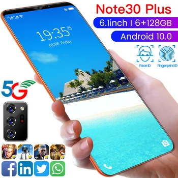 Note30 Plus 6.1 Inch, 64GB/28GB 10 Core 2320*1080 Andriod 10 Telefon Mobil Global Versiunea 13+24MP Fata Debloca Smartphone-uri Dual SIM