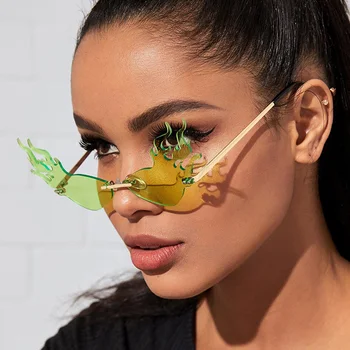 Nou 1 buc Moda de Lux Flacără de Foc ochelari de Soare Femei fără ramă Val Ochelari de Soare Nuanțe Metalice Pentru Femei Vintage Oglindă Ochelari