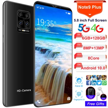 Noua Nota 9 Plus 5.8 Inch 6GB+128GB 5G Telefonul Mobil Android 9.1 3800mAh Baterie 8+Camera de 16MP Fata ID-ul de Smartphone-uri Dual SIM Global