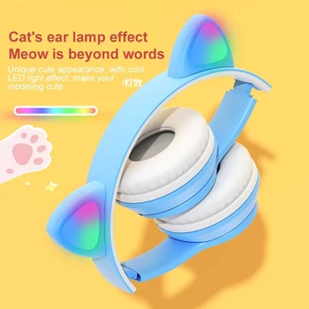 Noul LED de Pisică Ureche Căști fără Fir Bluetooth Pliabil 5.0 Anulare a Zgomotului Copil Adult Fata de Căști Cu Microfon Suport TF Card