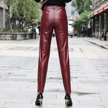 Novmoop din piele de oaie pentru femei glezna lungime pantaloni formale doamna eleganta stil Pantalon raccourci en cuir LT3358
