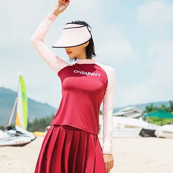 OhSunny de Sport în aer liber pe Plajă Anti-UV Rash Guard Mozaic Respirabil Surfing Camasi cu Maneca Lunga Scufundări Topuri Uscat Rapid Costume de baie