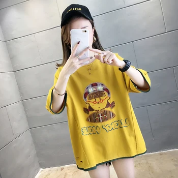 Oladivi Plus Dimensiunea Femei de Moda de Imprimare Confortabil de Bumbac T-Shirt Doamnelor Casual Vrac Top Tee Camasa Tunica-coreean de Bază Tricou 7XL