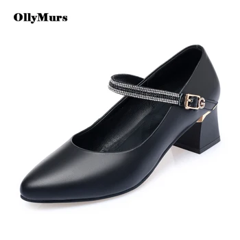 OllyMurs Culoare Solidă Tocuri Groase Pompe de Moda Pătrat Pantofi cu Toc Femei Plus Dimensiune din Piele Femei Pantofi Biroul de Partid