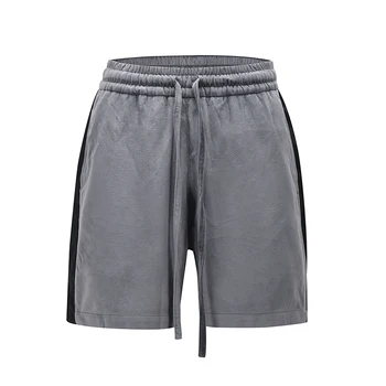 Partea de vara cu Dungi pantaloni Scurți de piele de Căprioară Retro Cusaturi de Contrast Genunchi-lungime Bărbați și Femei Hip Hop Velur Sudoare Scurt Bărbați Îmbrăcăminte